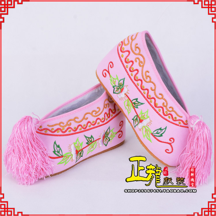 秦都花旦鞋女绣花彩鞋 舒适款草花内高彩鞋